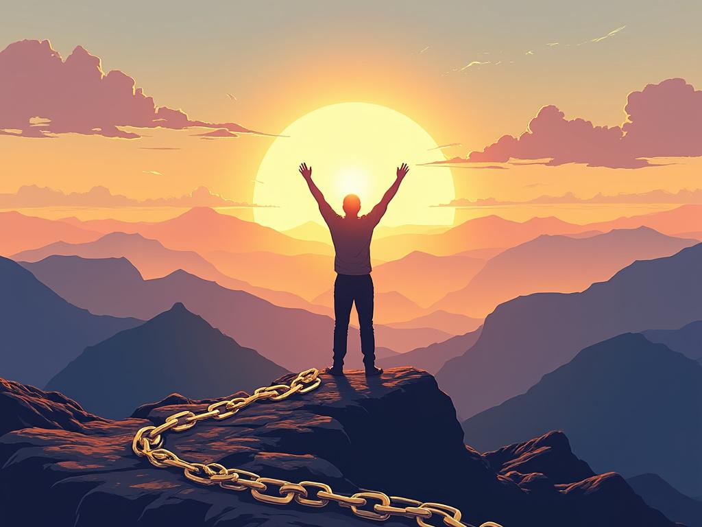 Liberté au sommet de la montagne au lever.